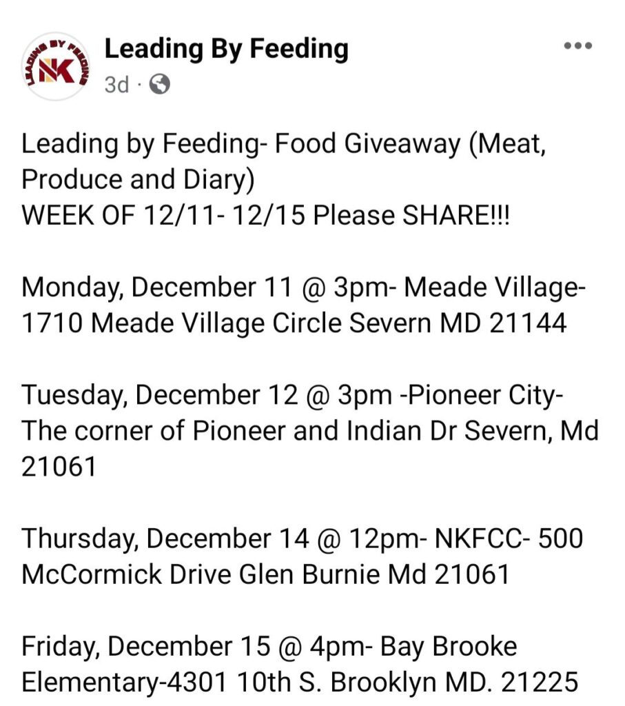 Food give away schedules