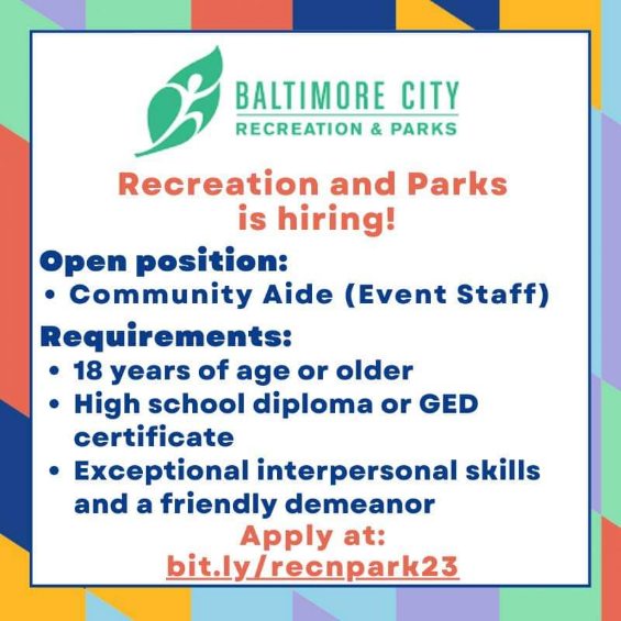Job Opportunity - B'more Rec & Parks
