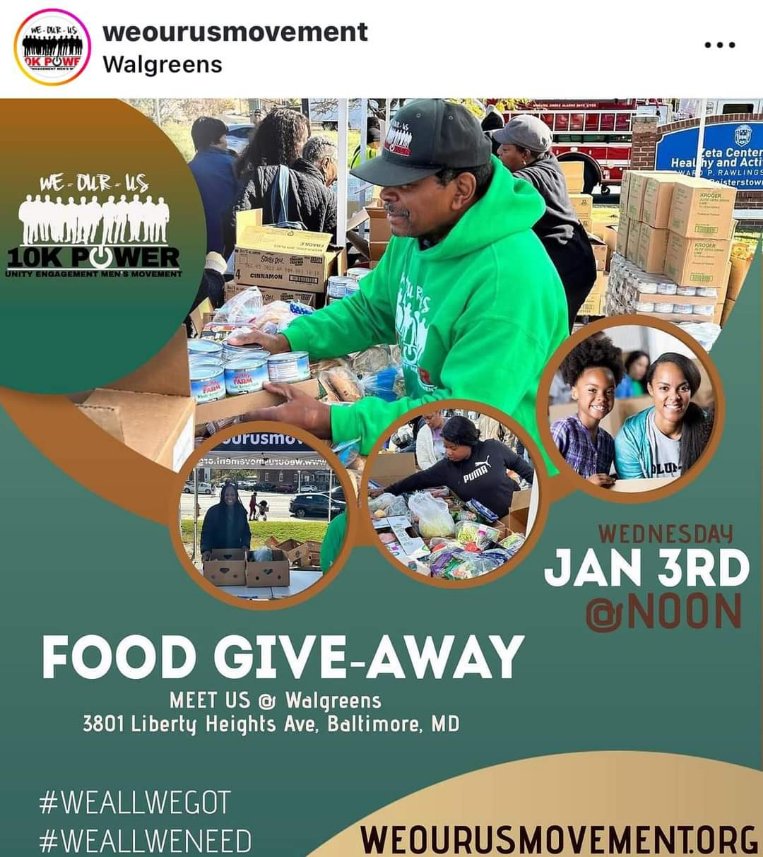 Food Distribution -  Jan 3, 2024 @ Noon - At the Walmart - 3801 Liberty Heights Ave