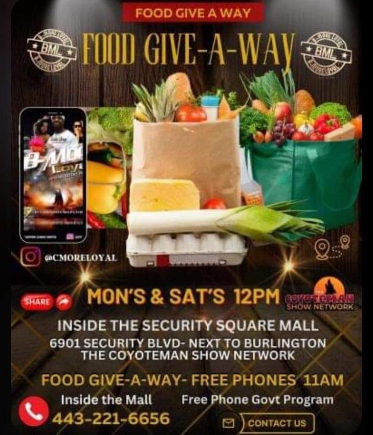 Cell Phone & Food Distribution Every Mon & Sat - Security Mall